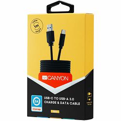 CANYON UC-4 Type C USB 3.0 standard cable, Power & Data output, 5V 3A, OD 4.5mm, PVC Jacket, 1m, black, 0.039kg