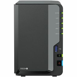 Synology DS224+,Tower, 2-bays 3.5 SATA HDD/SSD, CPU Intel Celeron J4125 4-core (4-thread) 2.0 GHz, burst up to 2.7 GHz; 2GB DDR4 (expandable up to 6 GB) ; 2 x RJ-45 1GbE LAN Ports; 2x USB 3.2 Gen 1;