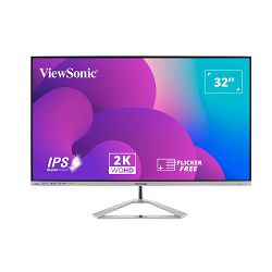 ViewSonic Monitor VX3276-2K-mhd-2 - 32" 2560 x 1440, IPS monitor, 75Hz Adaptive Sync, 10 bit colour, 2 HDMI, DisplayPort, Mini DisplayPort, speakers, silver bezel, silver stand, HDR10