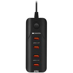 CANYON Universal 4xUSB AC charger (in wall) with over-voltage protection, Input 100V-240V, Output 5V-4.2A, with Smart IC, Black rubber coating+ orange plastic part of USB