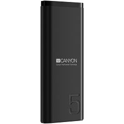 CANYON Power bank 5000mAh Li-poly battery, Input 5V/2A, Output 5V/2.1A, with Smart IC, Black, USB cable length 0.25m, 120*52*12mm, 0.120Kg