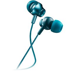 Stereo earphones with microphone, metallic shell, 1.2M, blue-green