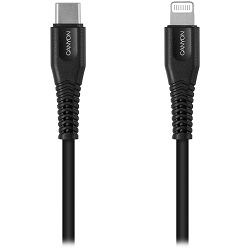CANYON Type C Cable To MFI Lightning for Apple,  PVC Mouling,Function:with full feature( data transmission and PD charging)    Output:5V/2.4A , OD:3.5mm, cable length 1.2m,   0.026kg,Color:Black