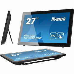 IIYAMA T2735MSC-B3 27" PCAP 10P Touch, 1920x1080, IPS panel, Flat Bezel Free Glass Front, VGA, HDMI, DisplayPort, 255cd/m2 (with touch), USB 3.0-Hub (2xOut), 1000:1 Static Contrast, 5ms