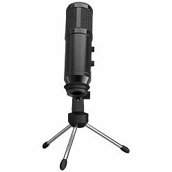 LORGAR Gaming Microphones, Whole balck color, USB condenser microphone with Volumn Knob & Echo Kob, including 1x Microphone, 1 x 2.5M USB Cable, 1 x Tripod Stand, 1 x User Manual, body size: ?47.4*158