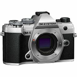 Olympus OM-5 body silver, BLS-50 Battery, Eyecup, USB-AC Adapter, USB Connection Cable, Shoulder Strap, Manual, V210020SE000