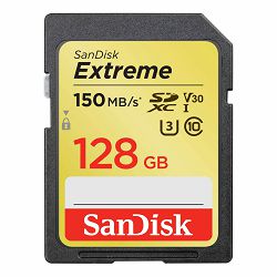 SanDisk Extreme SDXC Card 128GB 150MB/s V30 UHS-I U3, SDSDXV5-128G-GNCIN