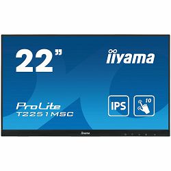 IIYAMA T2251MSC-B1 21,5" OGS-PCAP 10P Touch, 1920x1080, IPS-slim panel design, VGA, HDMI, DisplayPort, 250cd/m2 (with touch), 7ms, bookstand