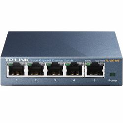 Switch TP-Link TL-SG105, 5-port Metal Gigabit Switch, 5 10/100/1000M RJ45 ports, supports GMP Snooping; IEEE 802.1p QoS; Plug and Play; metal case
