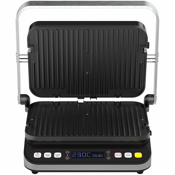 AENO Electric Grill EG1: 2000W, 3 heating modes - Upper Grill, Lower Grill, Both Grills  Defrost, Max opening angle -180°, Temperature regulation, Timer, Removable double-sided plates, Plate size 32