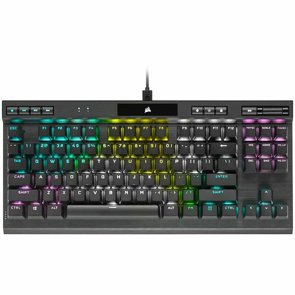 Corsair K70 RGB TKL CHAMPION SERIES Optical-Mechanical Gaming Keyboard, Backlit RGB LED, CORSAIR OPX RAPIDFIRE, Black, Black PBT Keycaps