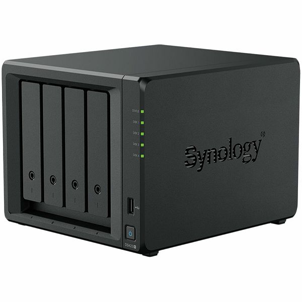 Synology DS423+, Tower, 4-Bays 3.5 SATA HDD/SSD, 2 x M.2 2280 NVMe SSD, CPU Intel Celeron J4125 4-core (4-thread) 2.0 GHz, max. boost up to 2.7 GHz, 2 GB DDR4 ECC SODIMM, 2 x 1GbE RJ-45, 2 X USB 3.2