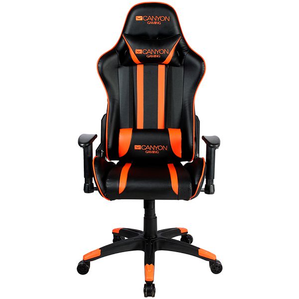 Canyon Gaming chair, PU leather, Cold molded foam, Metal Frame,  Butterfly mechanism, 90-150 dgree, 2D armrest, Class 4 gas lift, Nylon 5 Stars Base, 60mm PU caster, black+Orange.