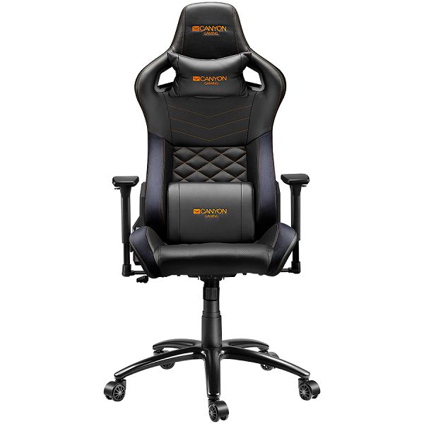 Canyon Gaming chair, PU leather, Cold molded foam, Metal Frame, Butterfly mechanism, 90-150 dgree, 3D armrest, Class 4 gas lift, metal base ,60mm Nylon Castor, black and orange stitching