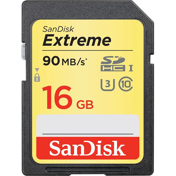 SanDisk Extreme SDHC Card 16GB 90MB/s Class 10 UHS-I U3, SDSDXNE-016G-GNCIN